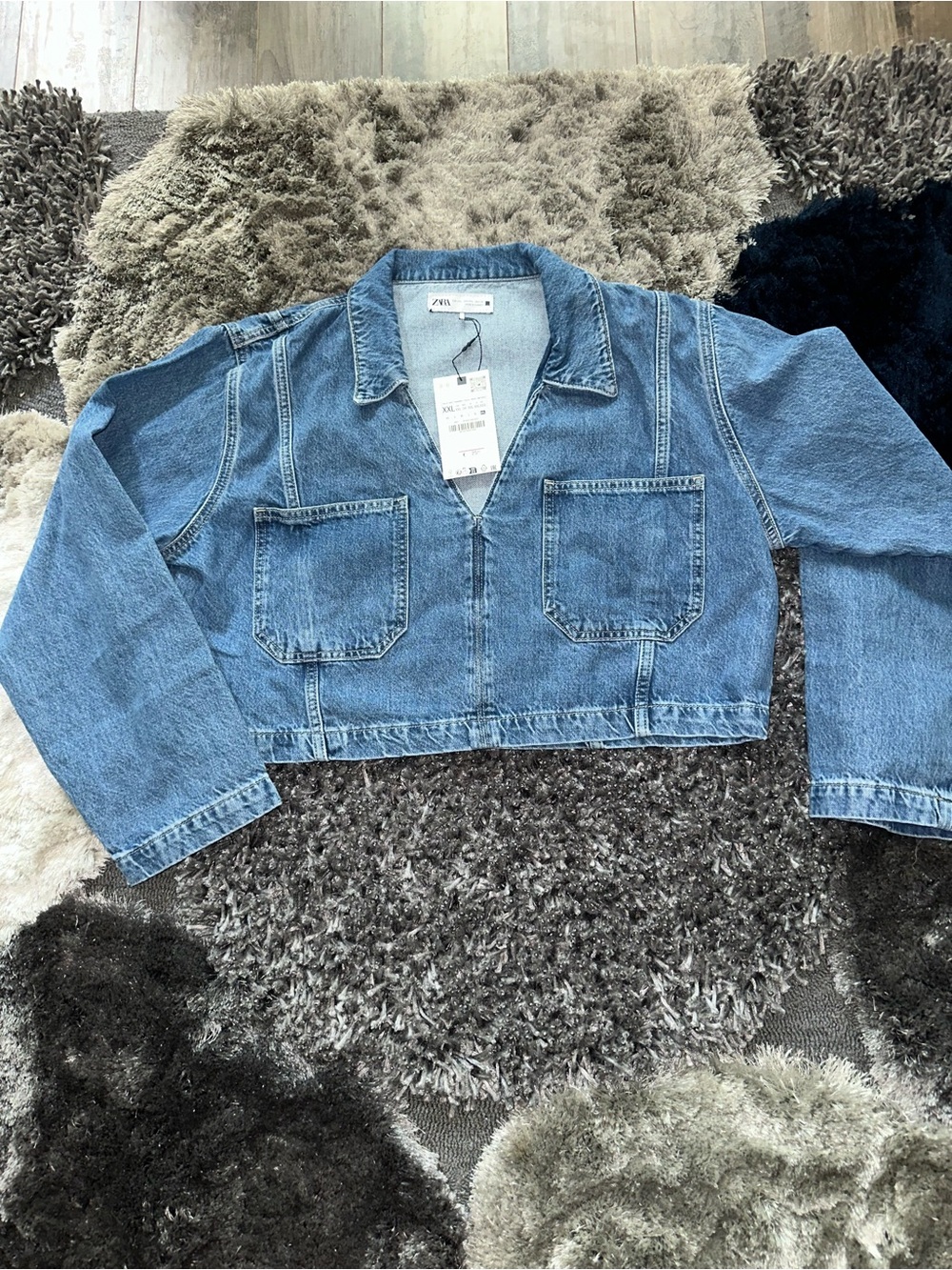 Zara Denim Jean Crop Shirt with Pockets Blue Size XXL